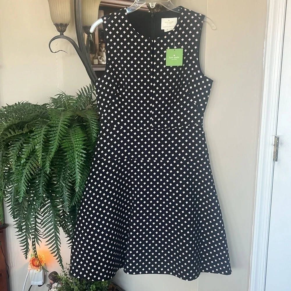 Brand New Kate Spade Diamond Jacquard A-line Dress Black Lined Sleeveless